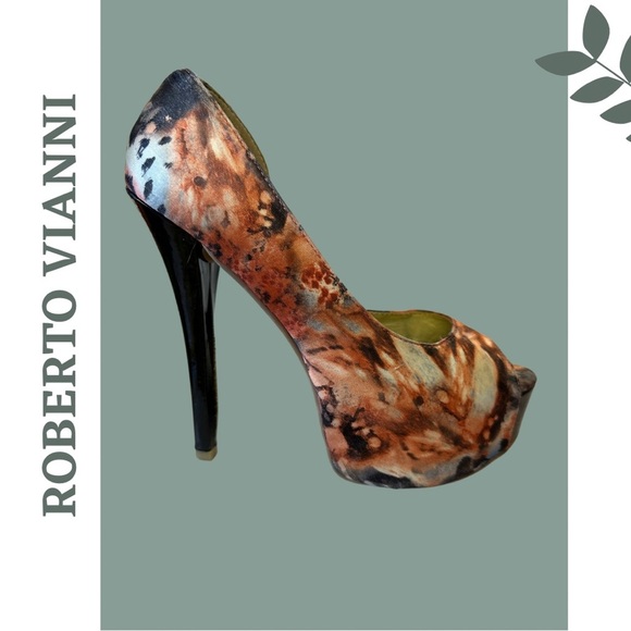 🛍️3/$40 Roberto Vianni Open Toe Stilleto Platform Fabric Multi Color 7.5 / 38 - Picture 4 of 10